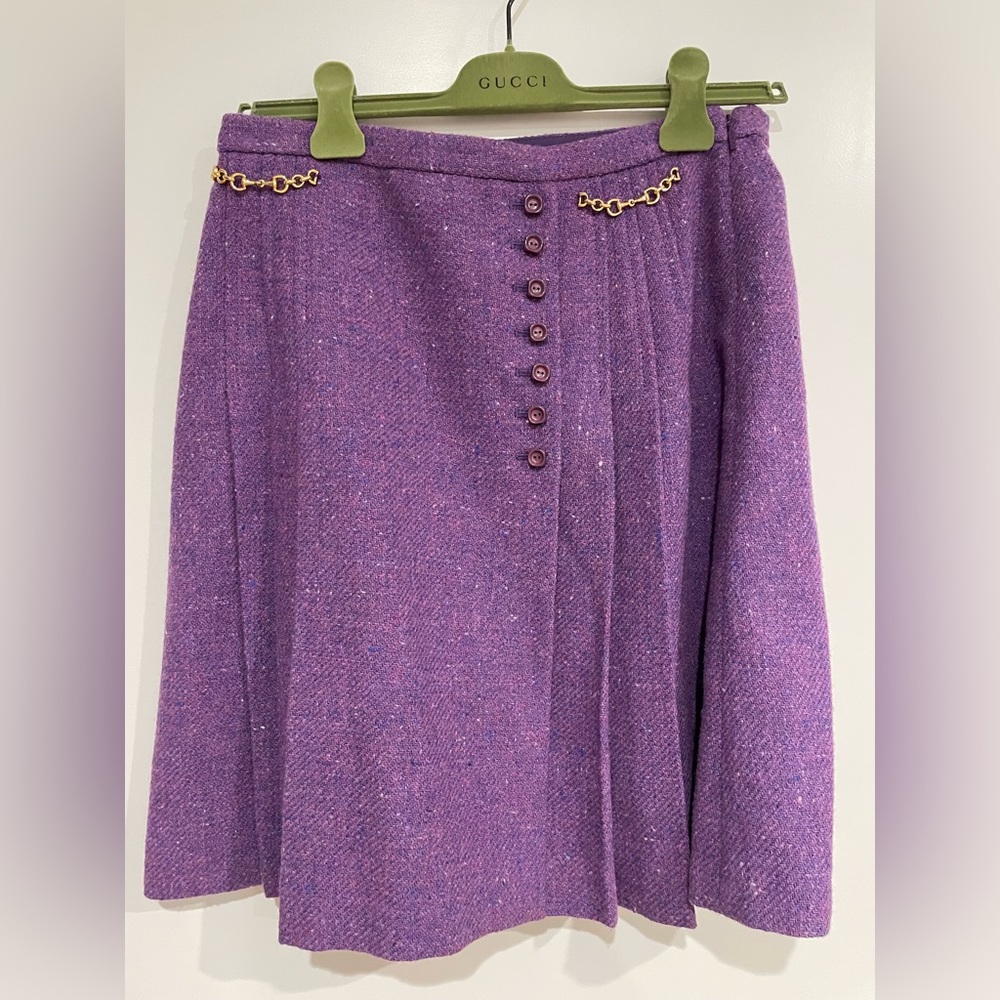 Gucci Pleated Wool Tweed Skirt - Purple